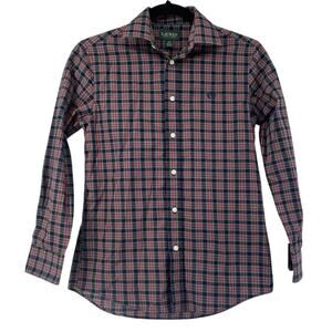 Lauren Ralph Lauren Boys Plaid Button-Up Shirt Red Black Size 14